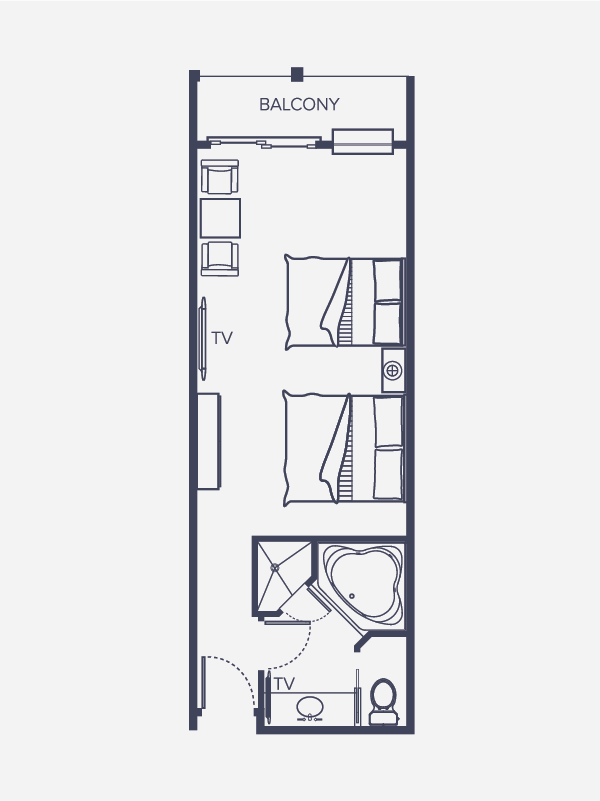 King & Queen Bed, Jacuzzi on the Courtside with Balcony