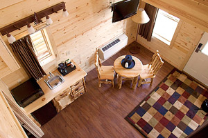 Mackinac Loft Cabins Two Story Cabin Kitchen from Loft
