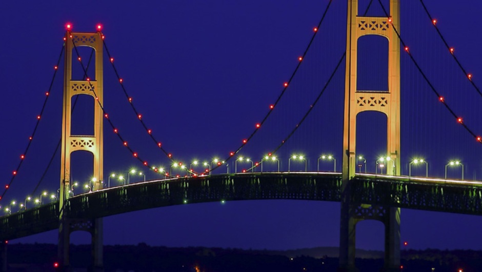 The Mackinac Bridge at night